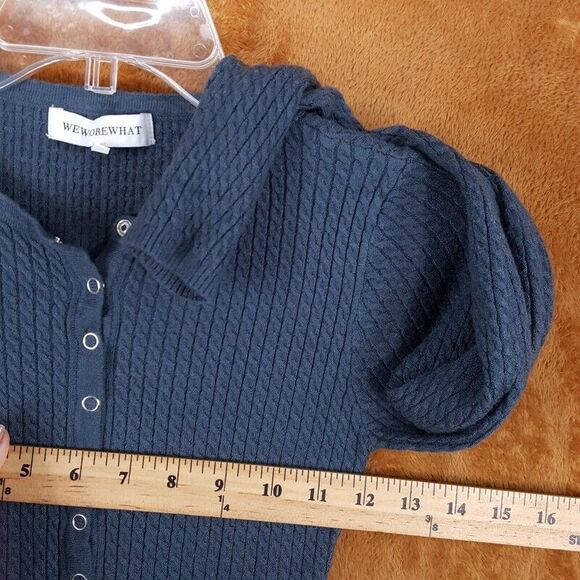 WEWOREWHAT Sweater Womens Small Teal Blue Snap Button Stretch Tight Cableknit - Picture 6 of 8